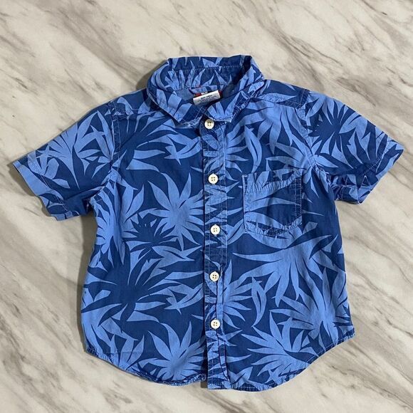 Sprockets 2T Blue Leaf Tropical Print Button Down Shirt Cotton Short Sleeve - Picture 3 of 9